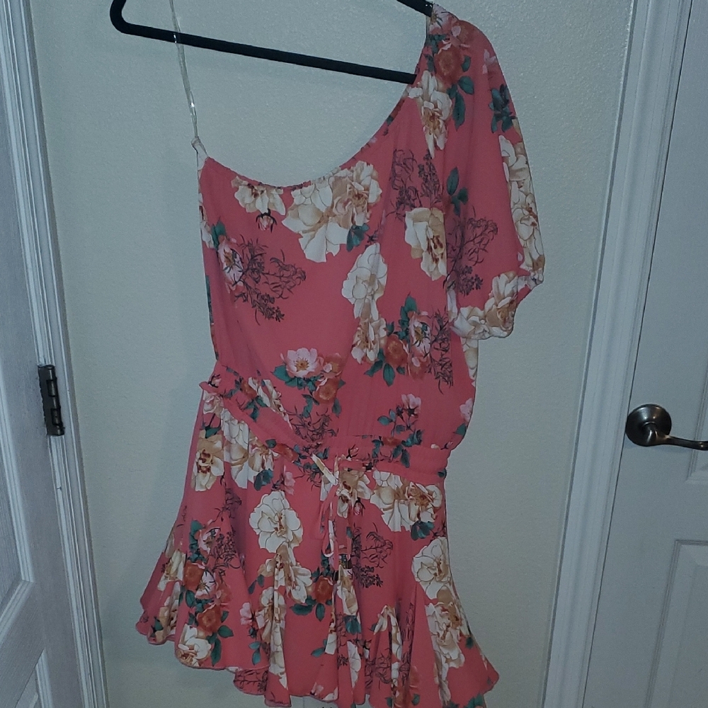 Floral Pink One-Shoulder Dress